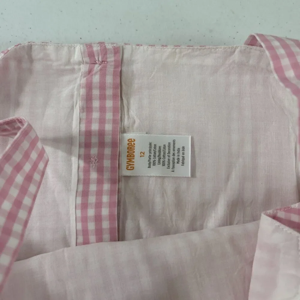Gymboree Dress Kids 12 Pink‎ Plaid Sleveless Embroidered Easter Cottagecore